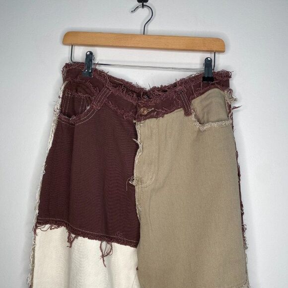 JADED LONDON Brown Patchwork Distressed Jeans | Size: 30 - Picture 3 of 8
